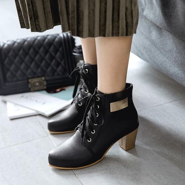 

boots big size 9 10 11-15 women shoes ankle for ladies woman winter cross strap side zipper sheet metal, Black