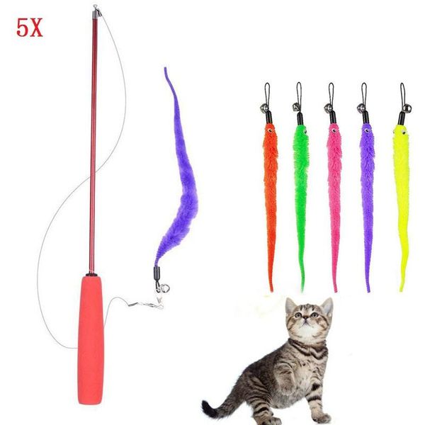 

cat toys tease wand interactive feather toy with bell for cats 5 replacement heads