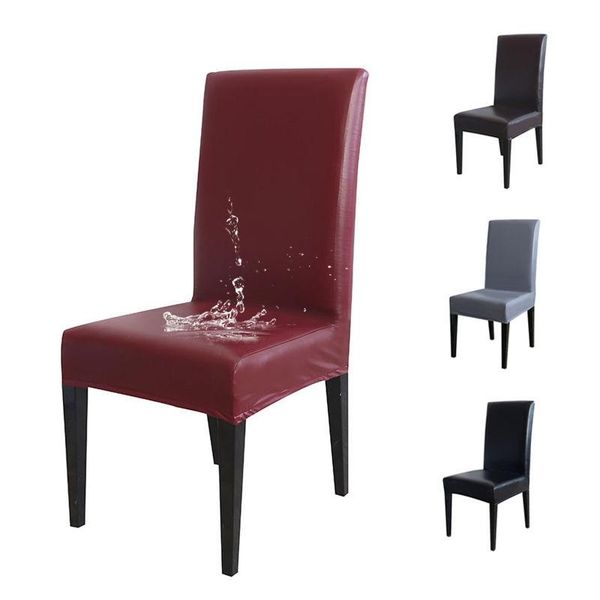 

chair covers pu dining stretch leather cover living room waterproof oil proof chairs protector banquet wedding home decor