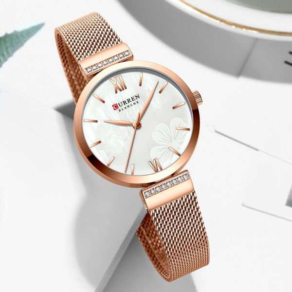 

wristwatches curren watches women's simple fashion quartz watch ladies wristwatch charm bracelet stainless steel clock relogios feminin, Slivery;brown