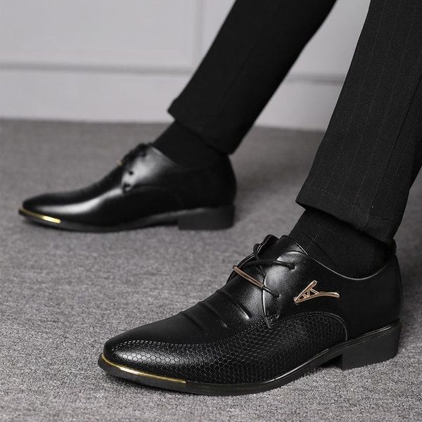 

dress shoes reetene plus size 48 leather formal men oxfords fashion retro men's lace-up elegant work footwear, Black