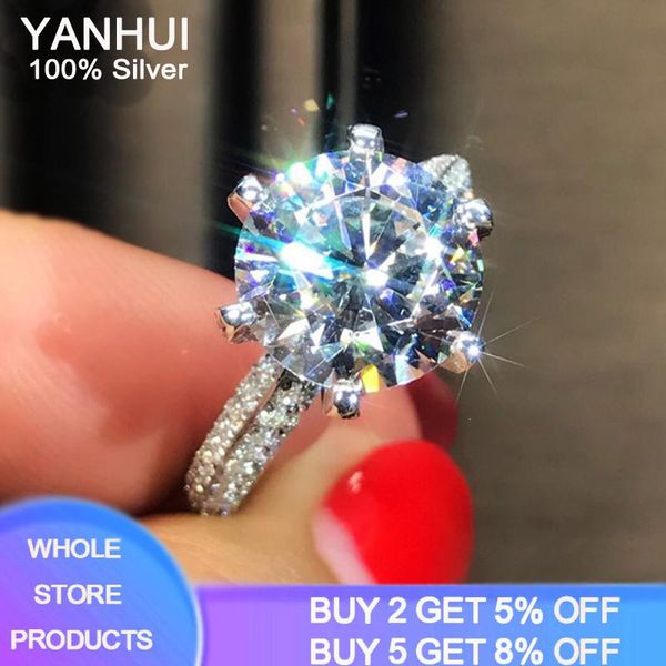 

cluster rings yanhui brand engagement for women 100% real silver 925 jewelry created moissanite gemstone ring fine gifts, Golden;silver
