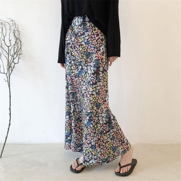 

skirts summer women's skirt split high waist printed thin 2021, Black