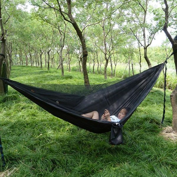 

outdoor pads 1set camping hammock with mosquito net -up light portable parachute hammocks swing sleeping stuff