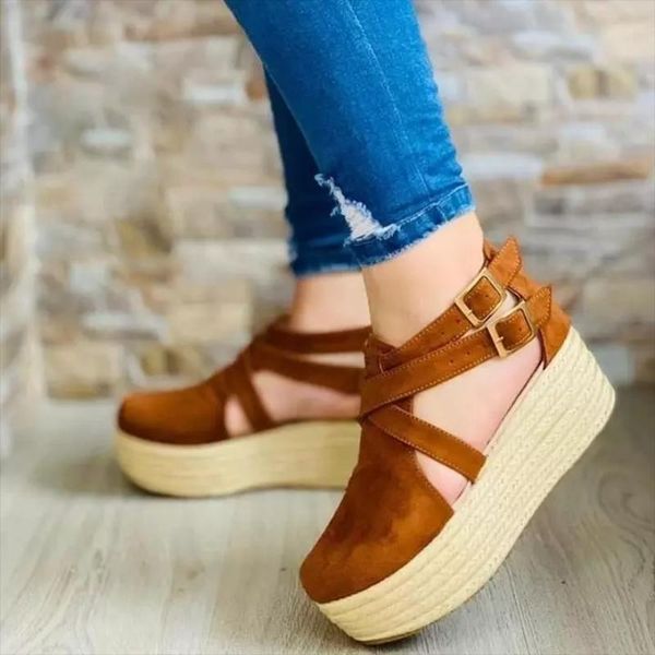 

sandals 2021 high-quality suede leather comfortable fashion casual solid color high-heeled flat-heel platform zz047, Black