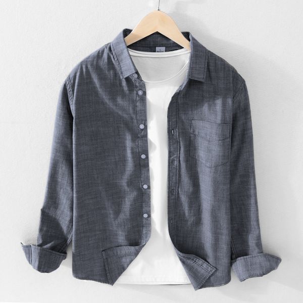 

2021 new novo estilo puro algodo slido masculina casual confortvel camisas para de manga longa camisa da marca dos homens g0t9, White