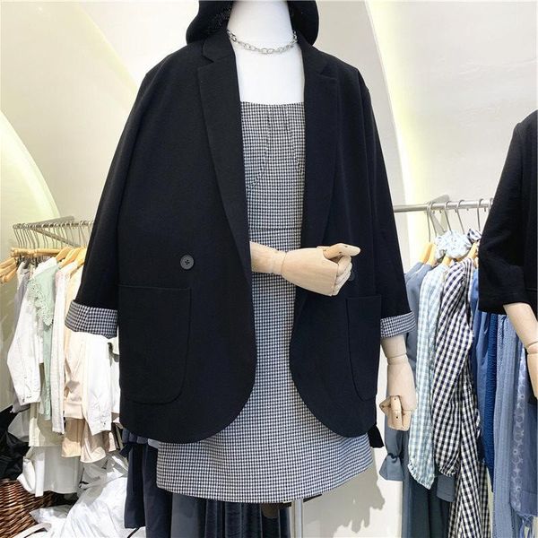 

women's suits & blazers autumn loose double breasted women blazer casual notched collar long sleeve female jackets 2021 ladies suit coa, White;black