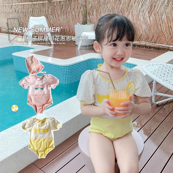 

one-pieces 2021baby girls puff sleeve swimwear, Black