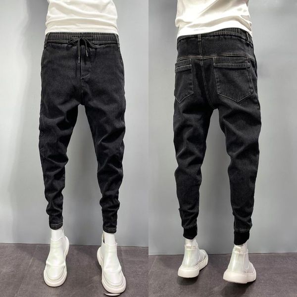 

men's jeans trendy brand tie-foot trousers black harlan slim-fit, Blue