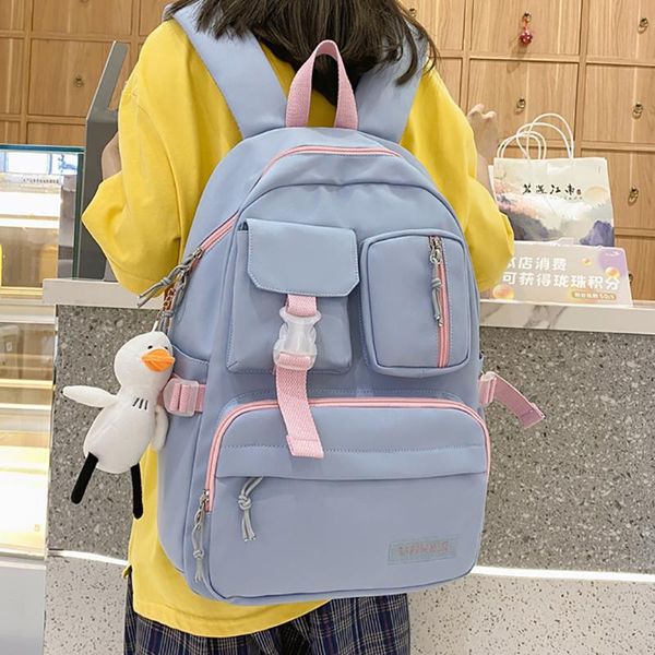 

backpack simple teenage girl schoolbag women solid color neutral leisure large capacity high school students lovely book bag