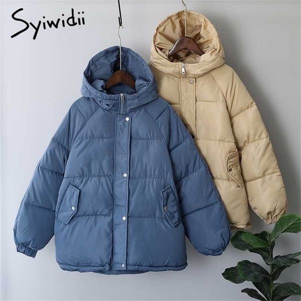 

syiwidii women's autumn jacket winter coat with a hood korean fashion oversized streetwear khaki parka elegant outerwear 211022, Black