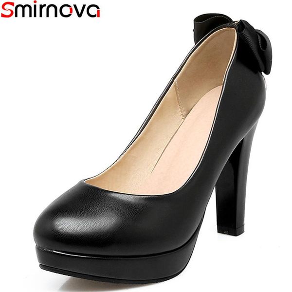 

smirnova 2021 new fashion slip-on women pumps thick high heels round toe platform solid color elegant wedding shoes, Black