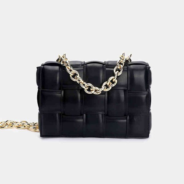 

2021 new fashion leather all-match metal thick chain handbag soft crossbody woven small square bag luxury brand handbags
