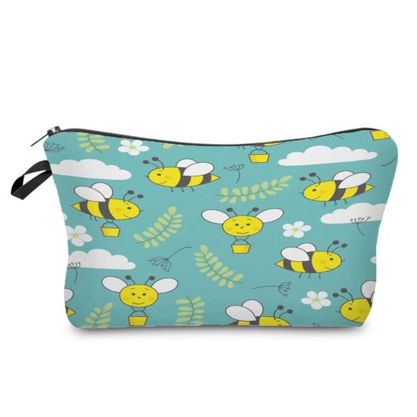 

new fashion women's makeup bag lovely printed bee cosmetics organizer bag daily use storage bags for kids small pencil case