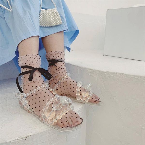 

socks & hosiery summer ultra-thin lace ins retro wavelet point tube cute bandage pile of net yarn female, Black;white