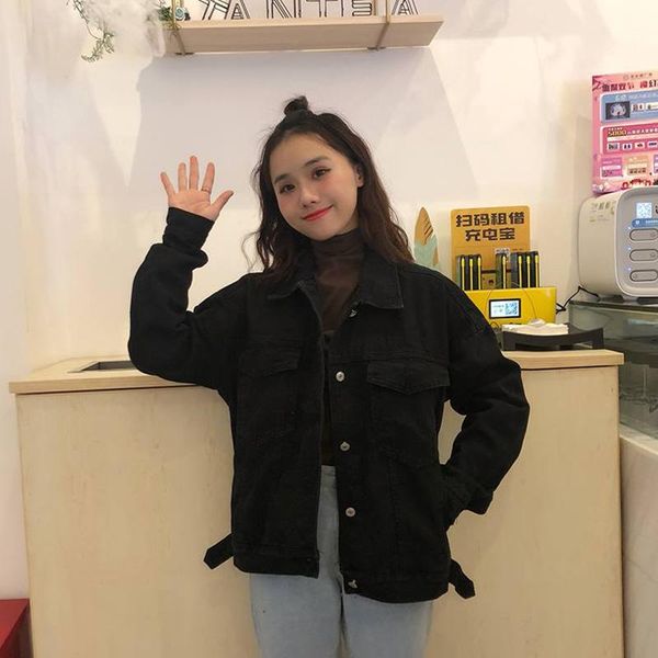 

women's jackets women denim casual solid loose jean jacket pockets spring autumn long sleeve coat female outwear basic, Black;brown