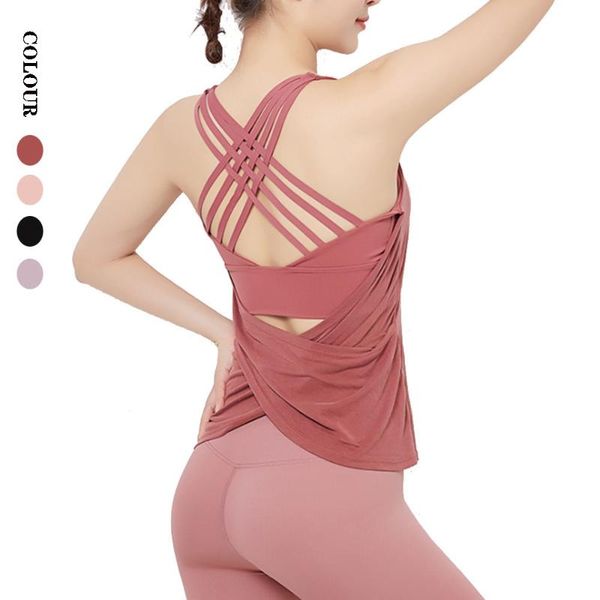 

yoga outfit women shorts suit fake two piece sports vest women's cross back shockproof running fitness bra