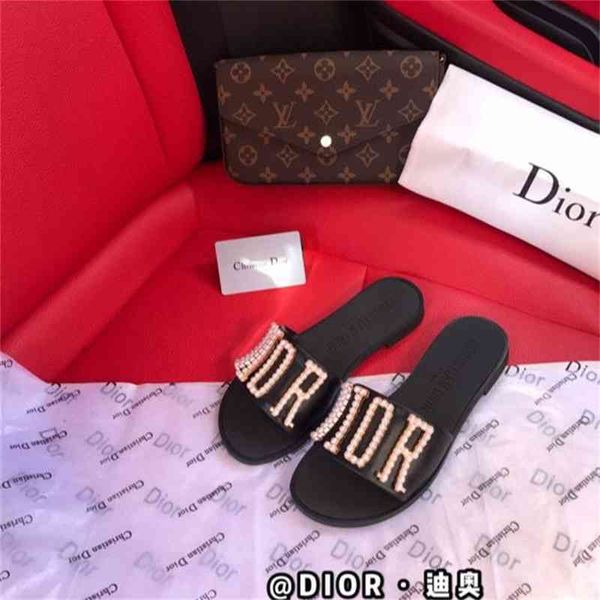 

sandals slippers di family letter slippers women's net infrared wear flat zly zly, Black