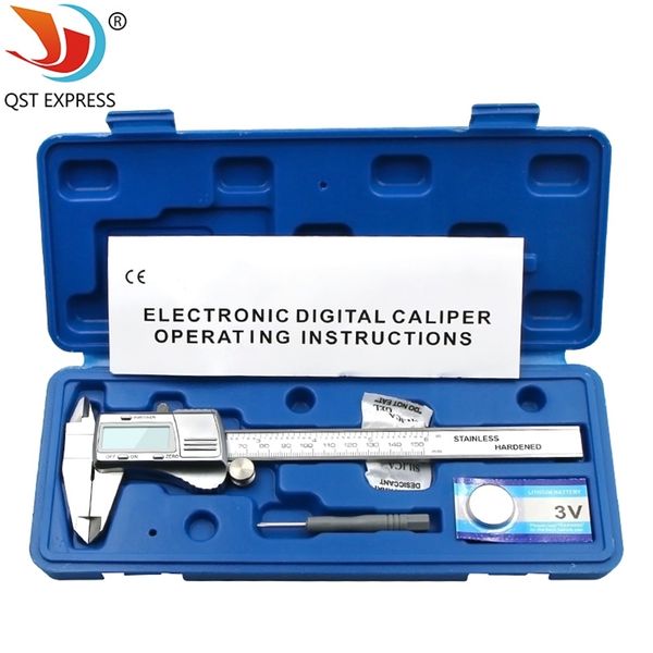 Digital Caliper 0-150mm 0.01mm Aço Inoxidável Eletrônico Eletrônico Califórnia Métrica / Polegada Micrômetro Micrômetro Ferramentas de Medição 210810