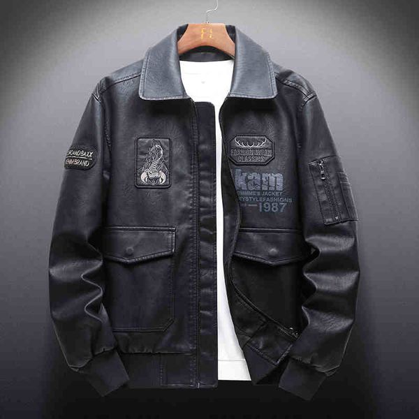 

men's leather & faux casual leather jacket, embroidered retr o motorcycle retro, rider with many pockets for fall vcki, Black