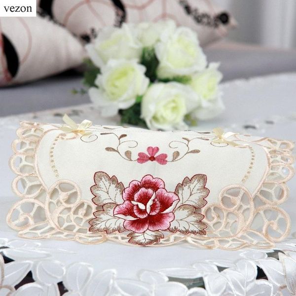 

new fashion elegant polyester satin embroidery tissue box cover embroidered cutwork pumping napkin box cover