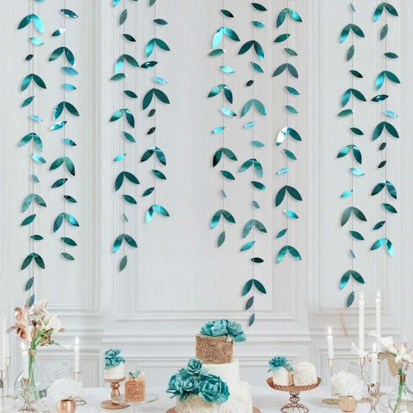 

party decoration 4m dark emerald green leaf garland paper hanging leaves streamer teal blue banner for summer wedding birthday decorations