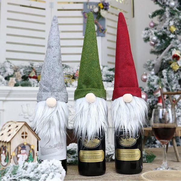 

christmas decorations wine bottle covers, cute gnome hat er covers for festival party decoration