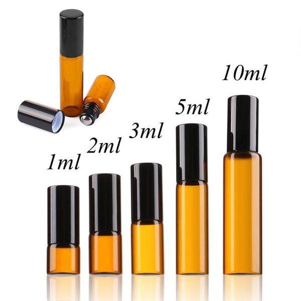 

storage bottles & jars 5pcs 1/2/3/5/10ml mini essential oil bottle perfume roller ball amber refillable glass vials cosmetic containers