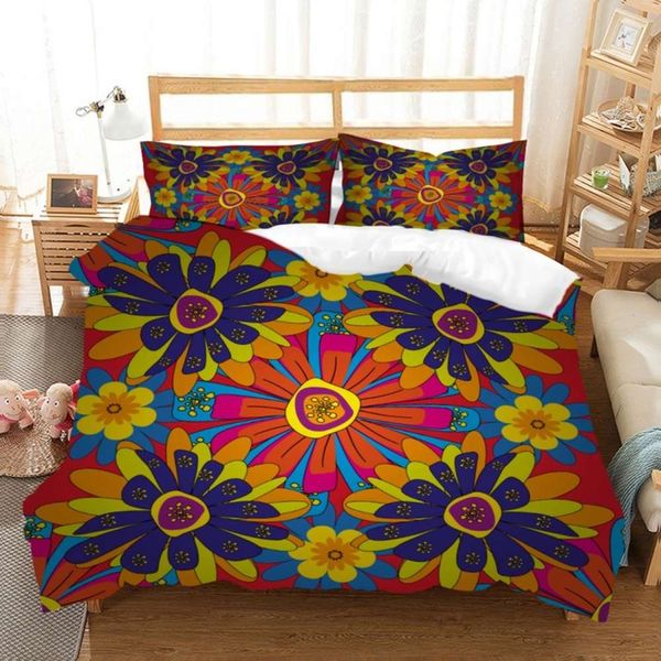 

boho bedding set 3d floral patterns print microfiber duvet cover pillowcase ethnic style king  size bedcloth 2/3 piec