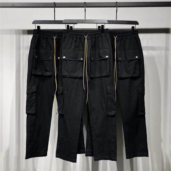 

2021 20ss new hiphop rhude multifunctional flap pockets overalls men women leisure pants 5pf1, Black