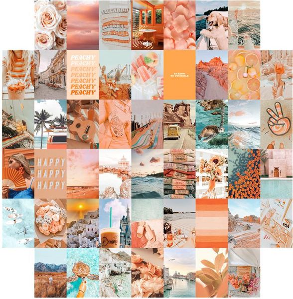 

wall stickers 50pcs peach theme boho style beach aesthetic picture collage island vacation print kits for girls room dorm decorations