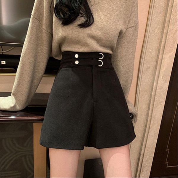 

2021 new autumn winter women velvet shorts female elegant high waist office work fashion causal solid warm basic shorts q147, White;black