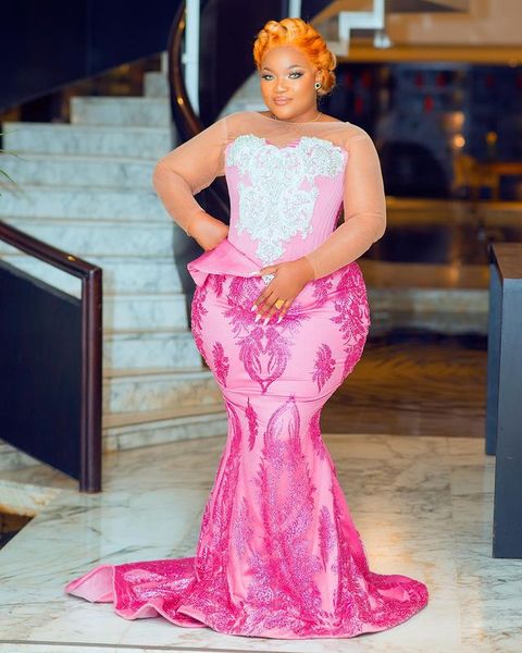 

2022 plus size arabic aso ebi mermaid lace prom dresses long sleeves vintage evening formal party second reception birthday bridesmaid gowns, Black