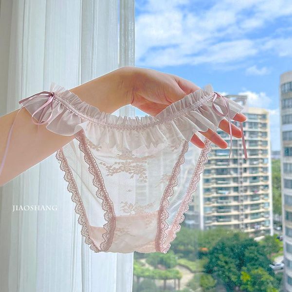 

women's panties 4 colour autumn thin underpants transparency gauze maiden bow stay cord silk ribbon embroidery briefs pure desire, Black;pink