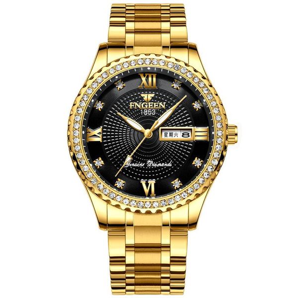 

wristwatches watch men's local gold non-mechanical stainless steel luminous waterproof brand trend gift, Slivery;brown