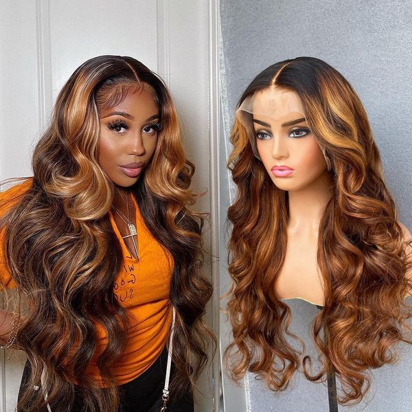 

body wave 360 hd highlight 13x4 lace front wig human hair ombre loose pre plucked glueless frontal wigs brazilian virgin closure, Black