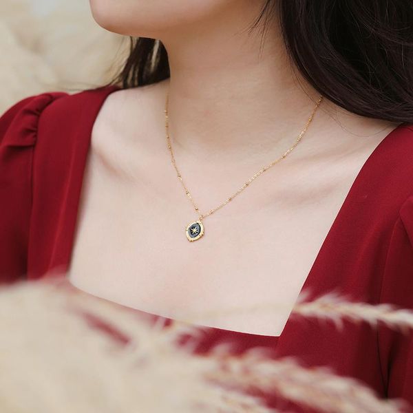 

chains french 2021 trend stainless steel necklace oval star pendant fashion women, Silver