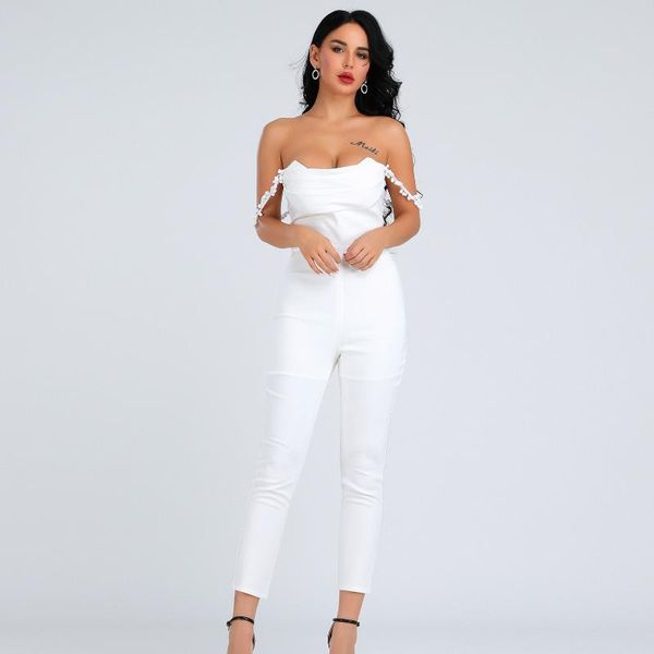 

women's jumpsuits & rompers skinny women bodycon sleeveless clubwear playsuit female white trousers, Black;white