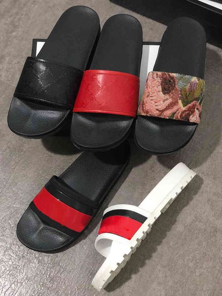 

wholesale designers flops slippers women sandals rubber slide floral brocade men slipper gear bottoms striped beach with box designerss shoe, Black