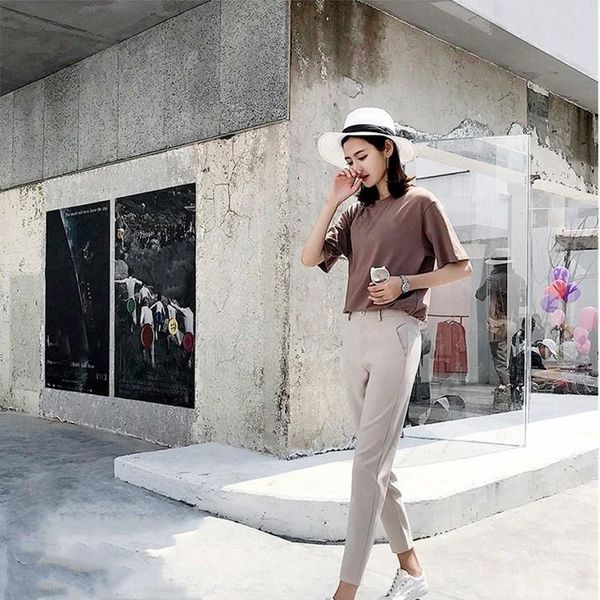 

women's pants & capris arrival women casual black/beige slim solid female elegant thin long pencil, Black;white