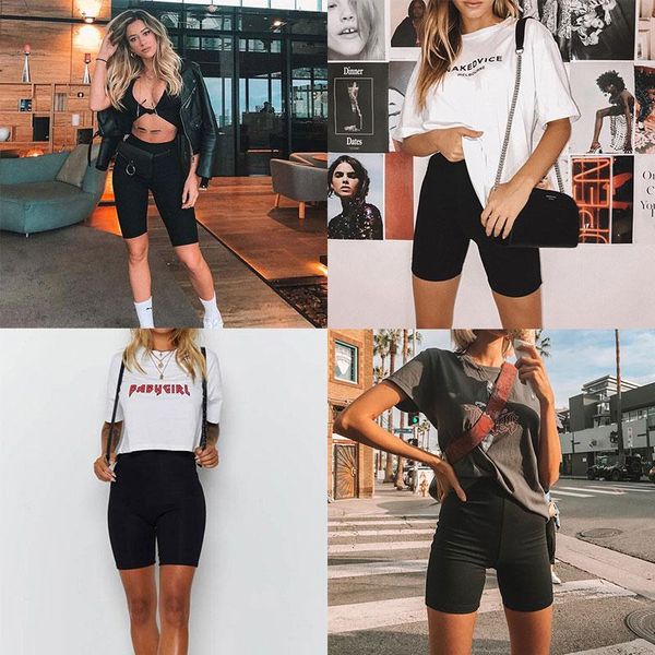 

women's shorts women thin biker fitness short pants casual lady slim high-waist summer bottom knee-length black bodycon streetwear, White;black