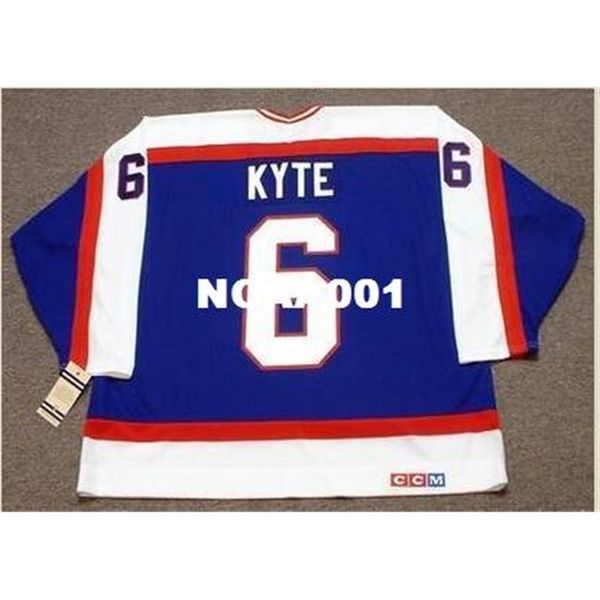 

001 #6 jim kyte winnipeg jets 1986 ccm vintage retro hockey jersey or custom any name or number retro jersey, Black