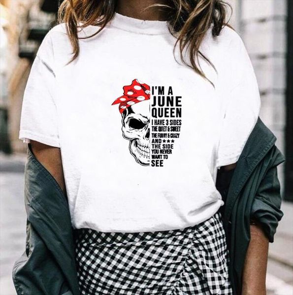 

im a june queen mens t shirt letter skull print men short sleeve o neck loose summer girls causal tee, White;black
