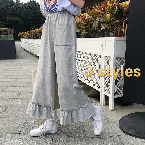 

women's pants & capris wide leg women simple trendy all-match teenagers big pockets pure soft ladies breathable high waist ins trousers, Black;white