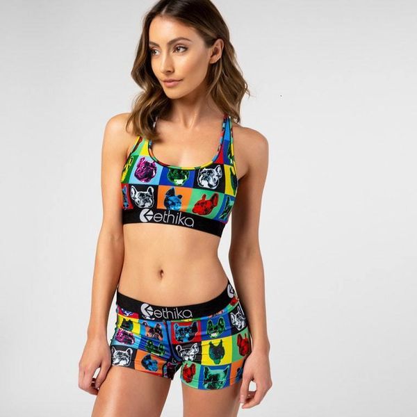 

sleeveless sports bras women casual outfit biker shorts summer colorful printed two piece set ls6276, Gray