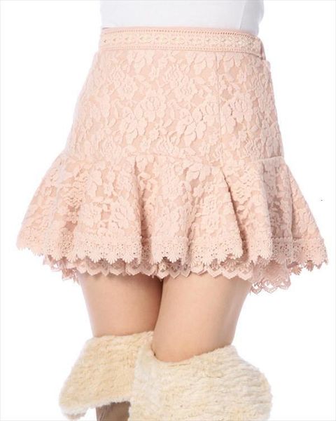 

japanese lizlisa worsted lace womens skirts waist with pure color pants, Black