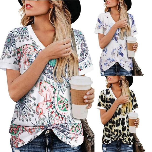 

women's t-shirt women casual loose pullover printing shirts summer ladies v neck short sleeve crop female streewear blouses, White