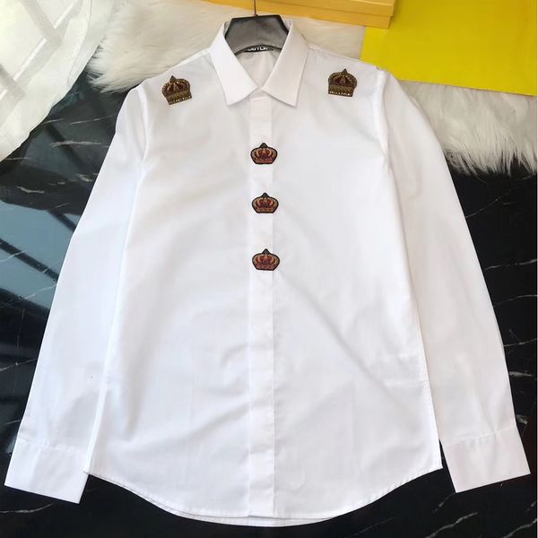 

2021 new de algodo dos homens vestido camisa masculina bordado colorido coroa alta qualidade magro ajuste camisas casuais dy2282 s930, White;black