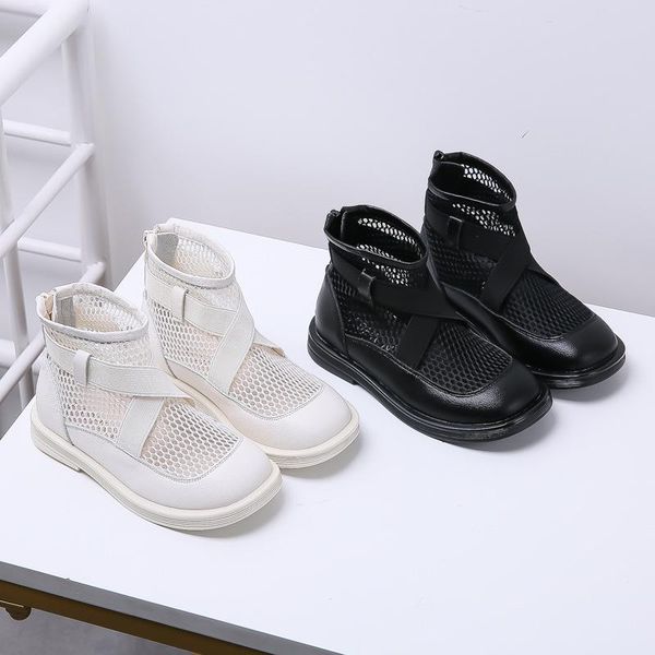 

new children shoes spring roman english leather boots girls ankle breathable mesh princess baby student casual performance 04, Black;grey