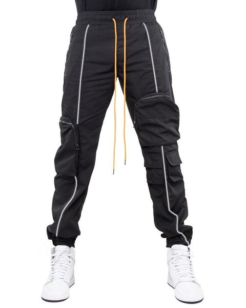 

men's pants 2021 spring autumn casual trousers european and american trend reflective loose large size multi-pocket tooling, Black